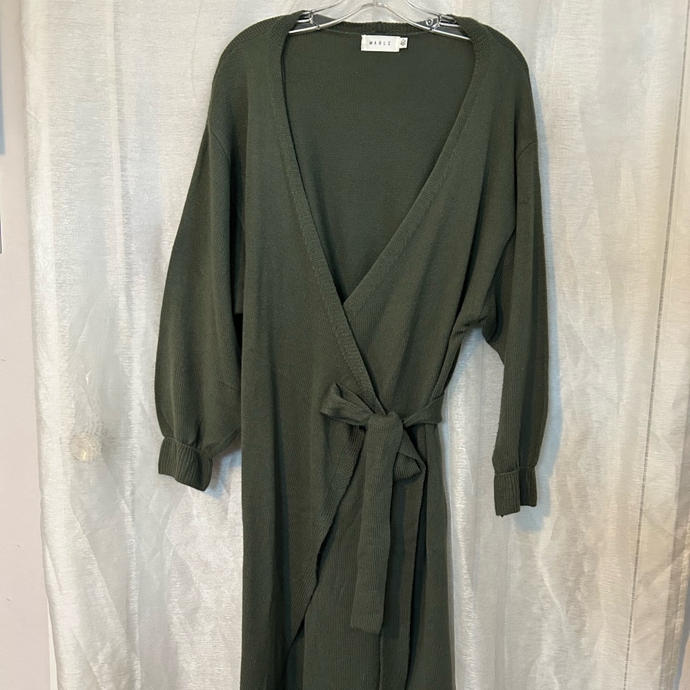 Green wrap sweater dress